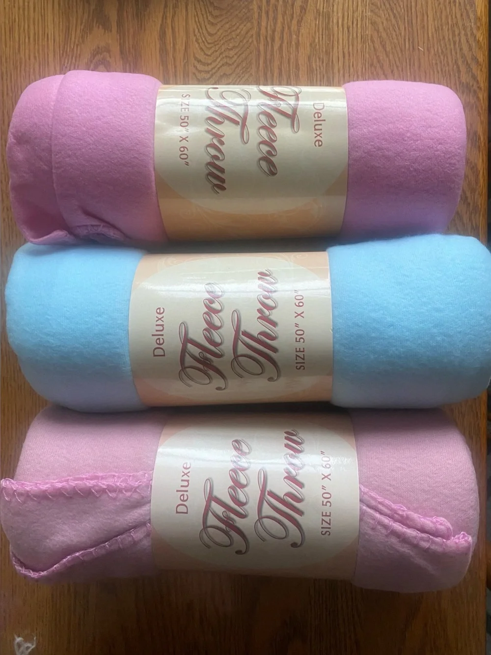 Lot of 3 Deluxe Fleece Throw Blanket Pastel Tones Lavender Pink Light Blue 50x60